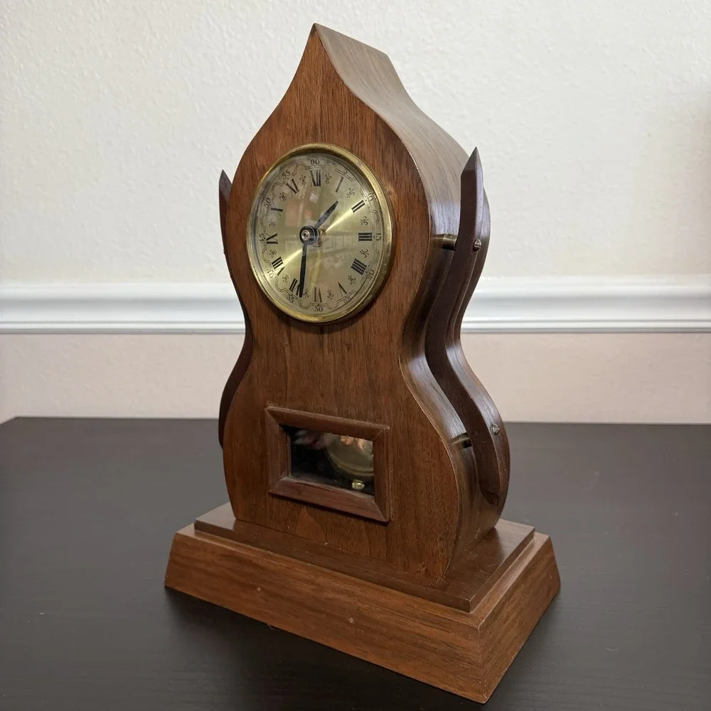 Vintage Mid Century Modern Mantle Clock Hand Crafted Pendulum Unique‎ Lines